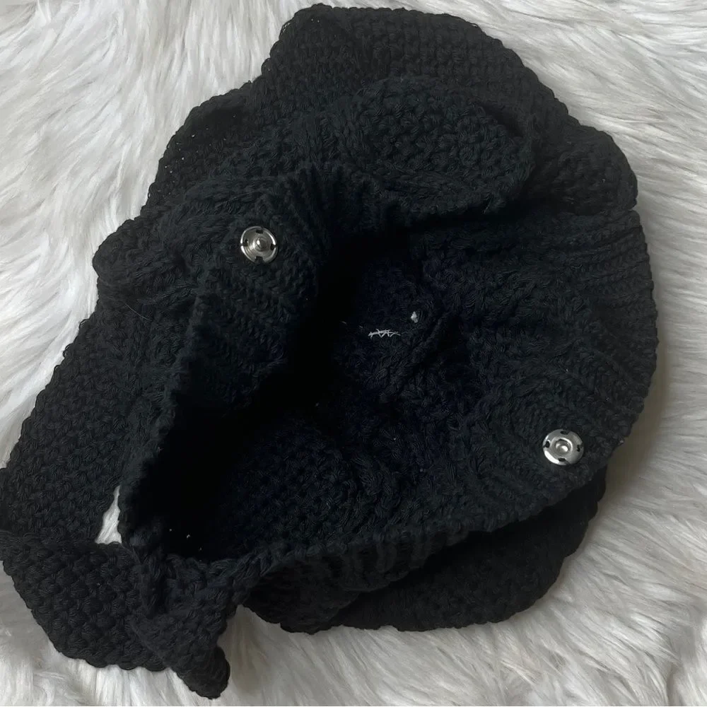 Crochet Knit Hobo Shoulder Bag Black